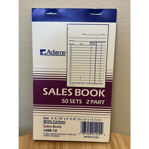 VINTAGE Adams Sales Book 2 Part w/ Carbon 3 4/10 x 5 5/8” 50 Sets 1200-12 NEW